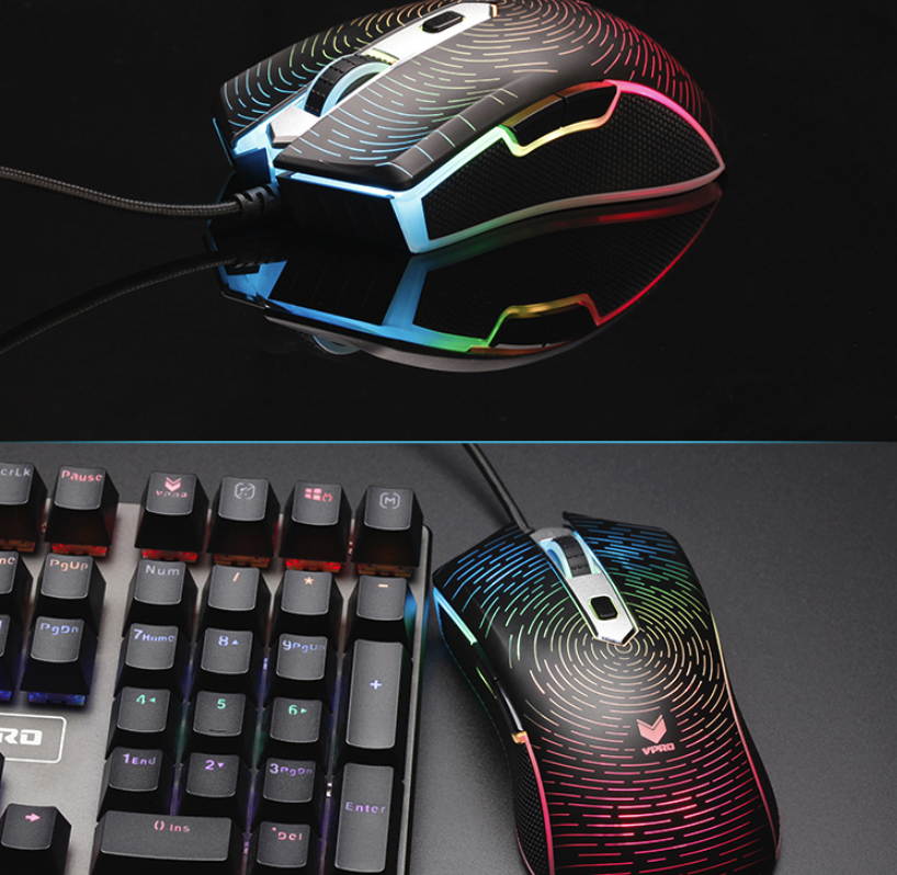 Rapoo V29S Ergonomic Design, Pixart 3320 Cool Exterior RGB Backlit LED  Light  Wired Gaming 7000DPI 7 Programmable Buttons Mouse  For Office And Game - Black