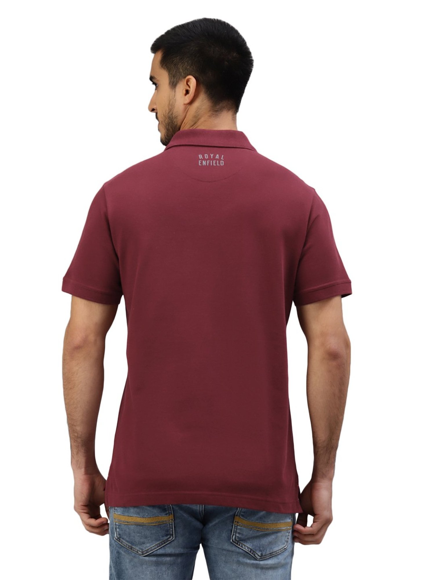 Royal Enfield Redditch Burgundy Regular Fit Logo Print Polo T-Shirt