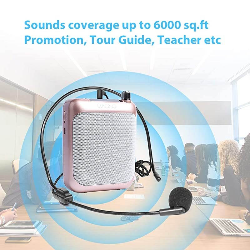 Voice Amplifier  AUC01 Lightweight Cardioid Rechargeable Wired Microphone with Waistband and LED Display Support FMMP3TF Card for Coaches Tour Guides Kindergartener MeetingGold