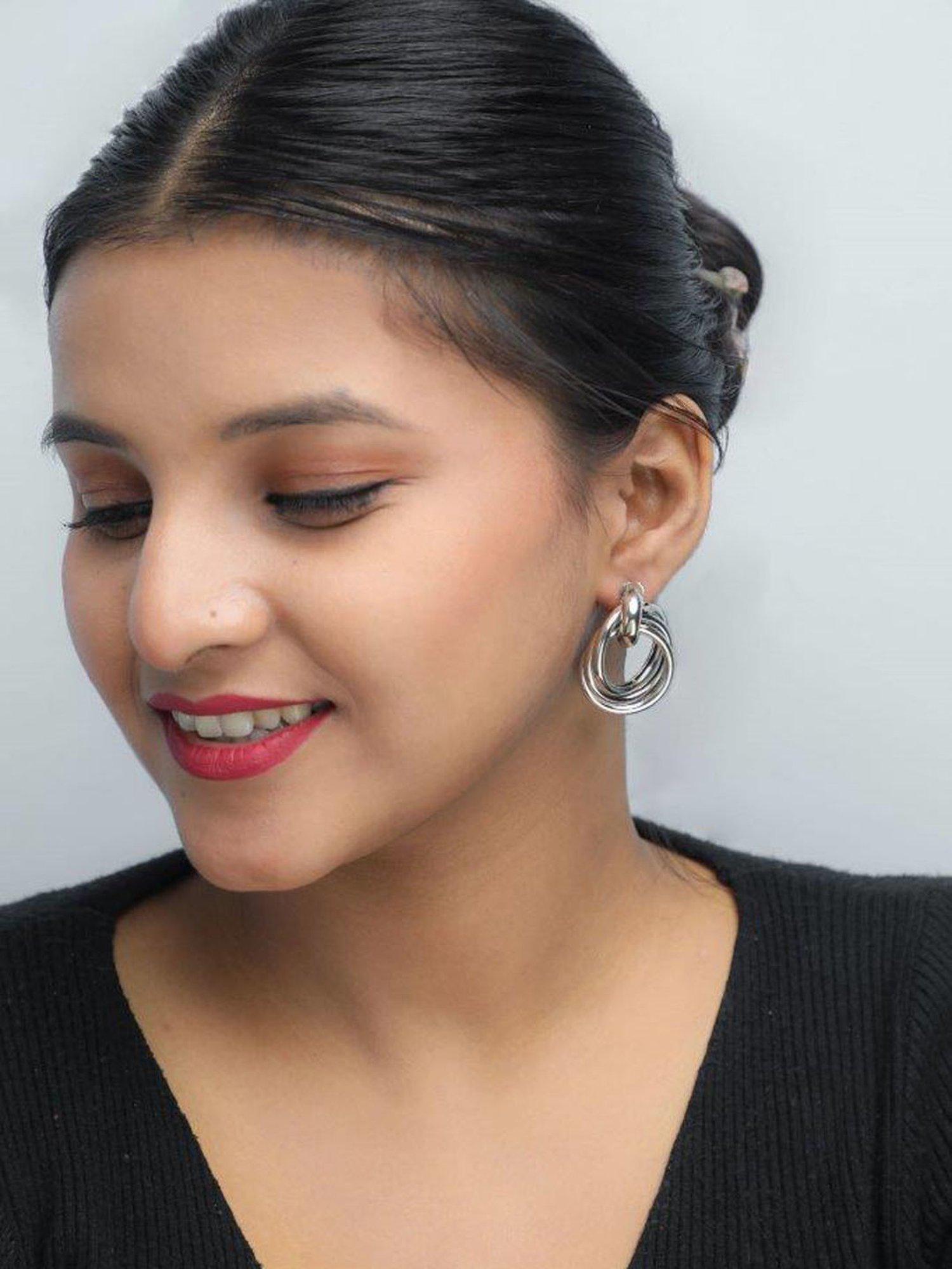 VOJ Silver Plated Circluar Studs Earring for Women