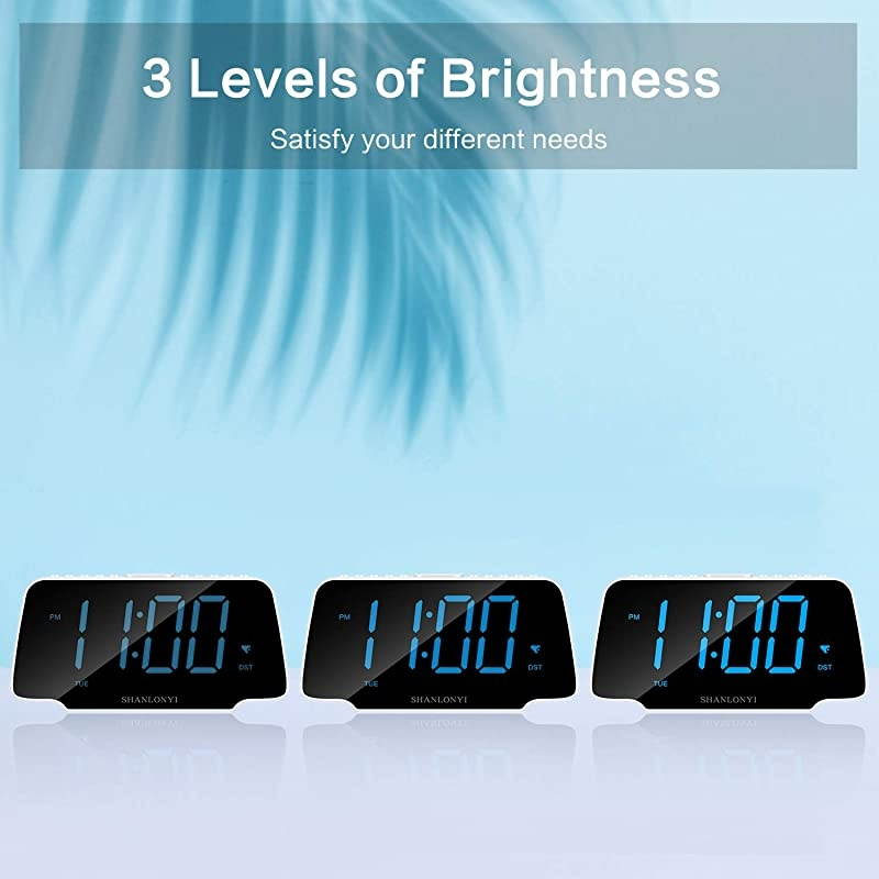 Loud Alarm Clock Radio with 9 Inch Blue LED Display for Bedroom, 3 Dimmer, Snooze, FM Radio, 12/24H, Auto DST, USB Chargers, Battery Backup for Kids, Heavy Sleepers, Elderly