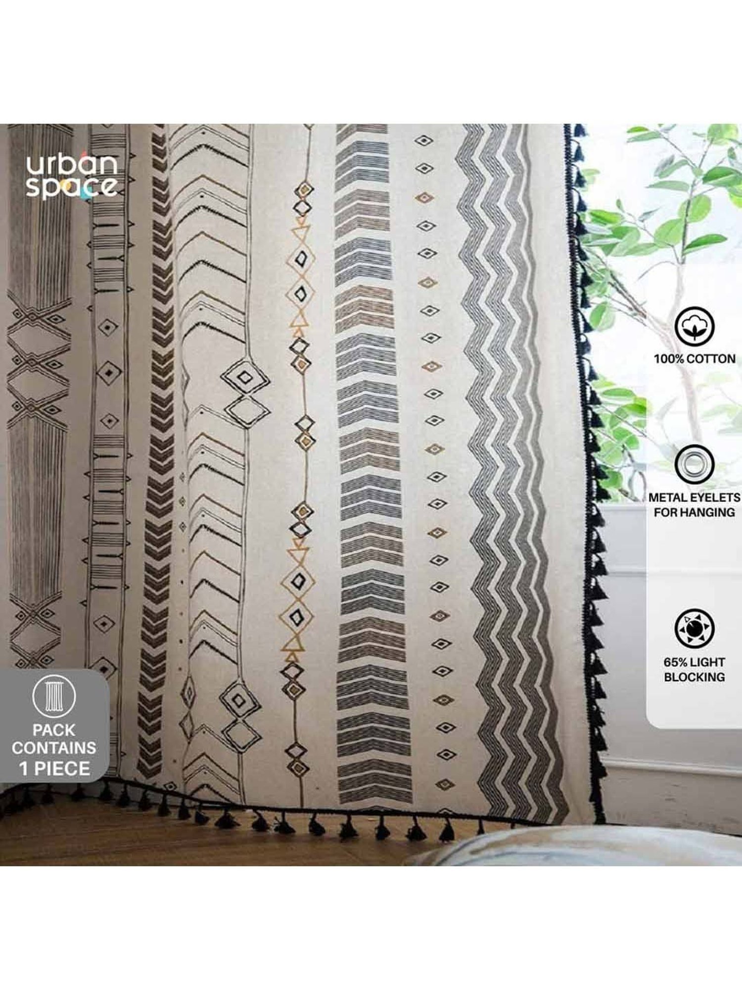 Urban Space Grey Cotton Door Curtain With Tieback & Eyelet