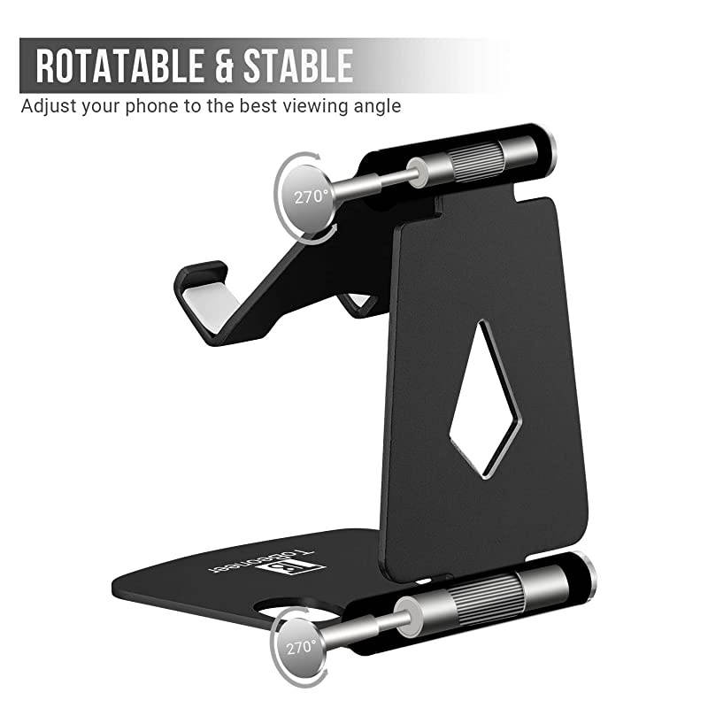 Adjustable Cell Phone Stand  Phone Holder for Desk Small Size Portable Desktop Dock Compatible with iPhone XR XS X 11 9 8 7 6 Plus Samsung Google Office Home Desk Nightstand Decor Black