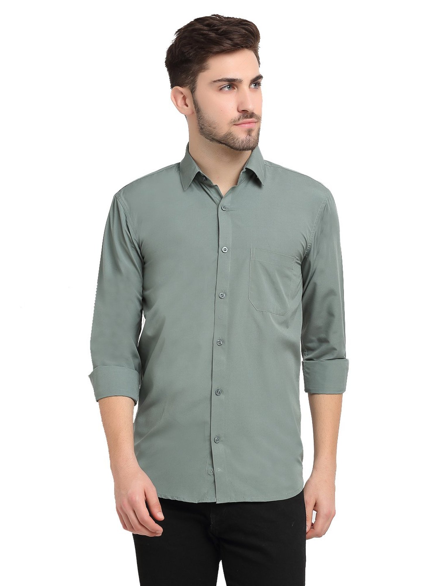 Jainish Green Cotton Regular Fit Shirt