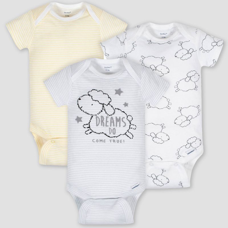 Gerber Baby 5pk Lamb Short Sleeve Onesies and Sleep N' Play - White/Yellow 3-6M