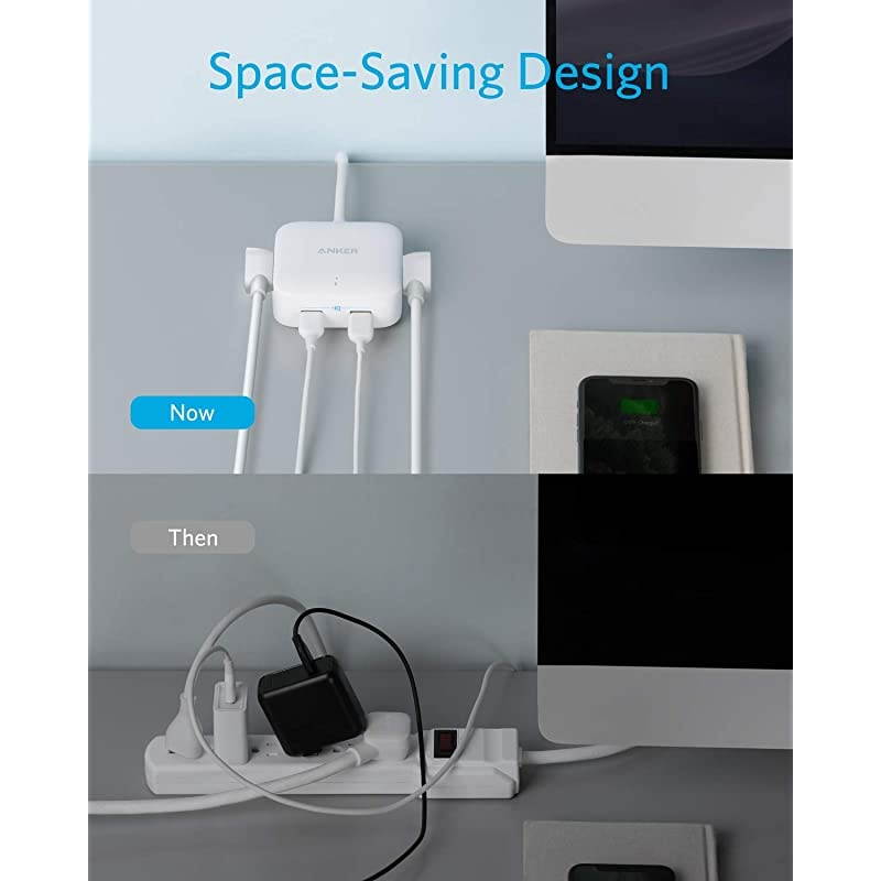 Power Strip with USB 2 Outlet amp 2 PowerIQ USB Ports 24W Travel Power Strip Powerport Strip 2 Mini with 5ft Long Cord Safety Door Flat Plug for Hotels Dorm Room Cruise Ships and Home