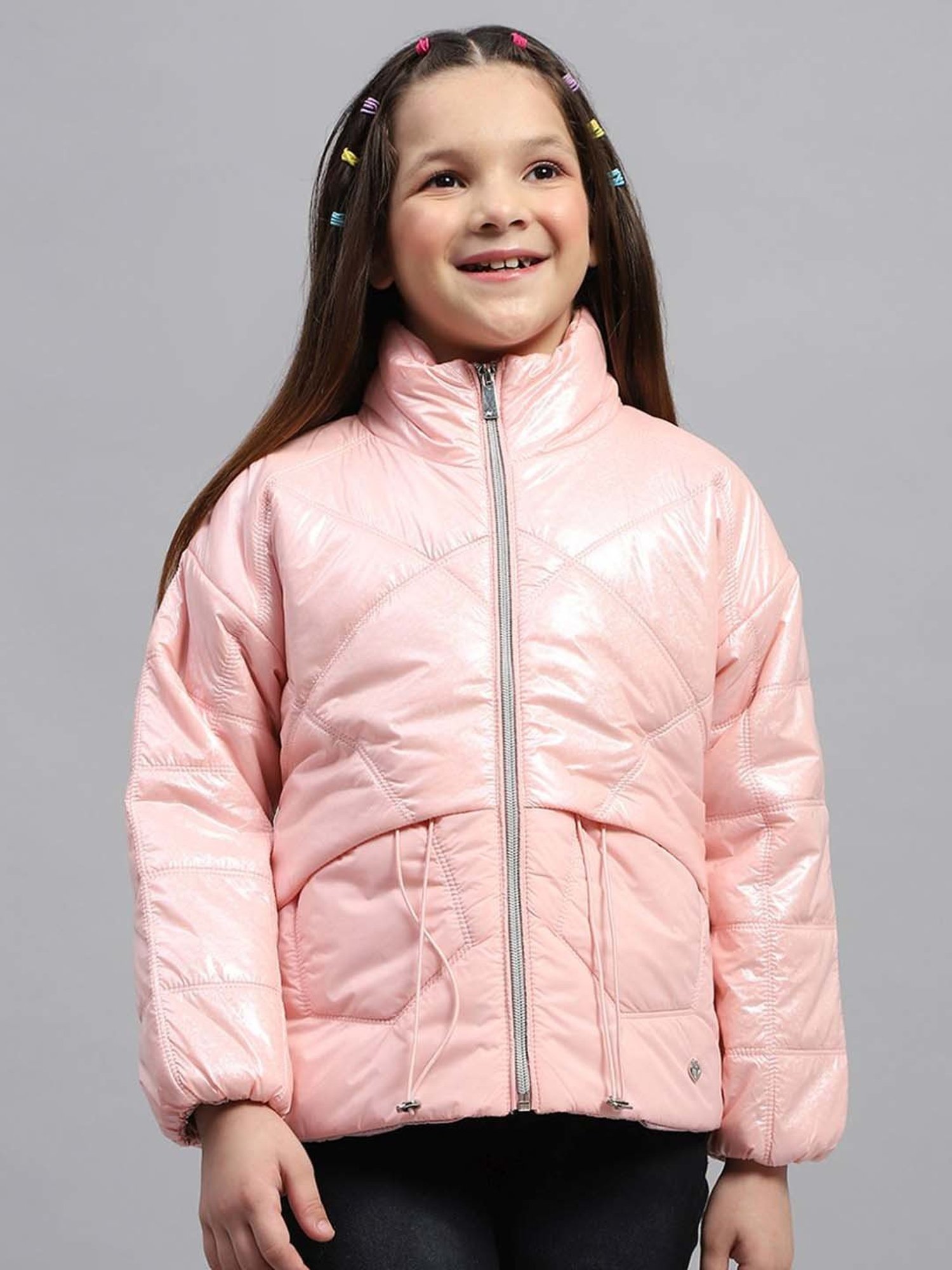 Monte Carlo Girls Peach Quilted Full Sleeves Coats & Jackets