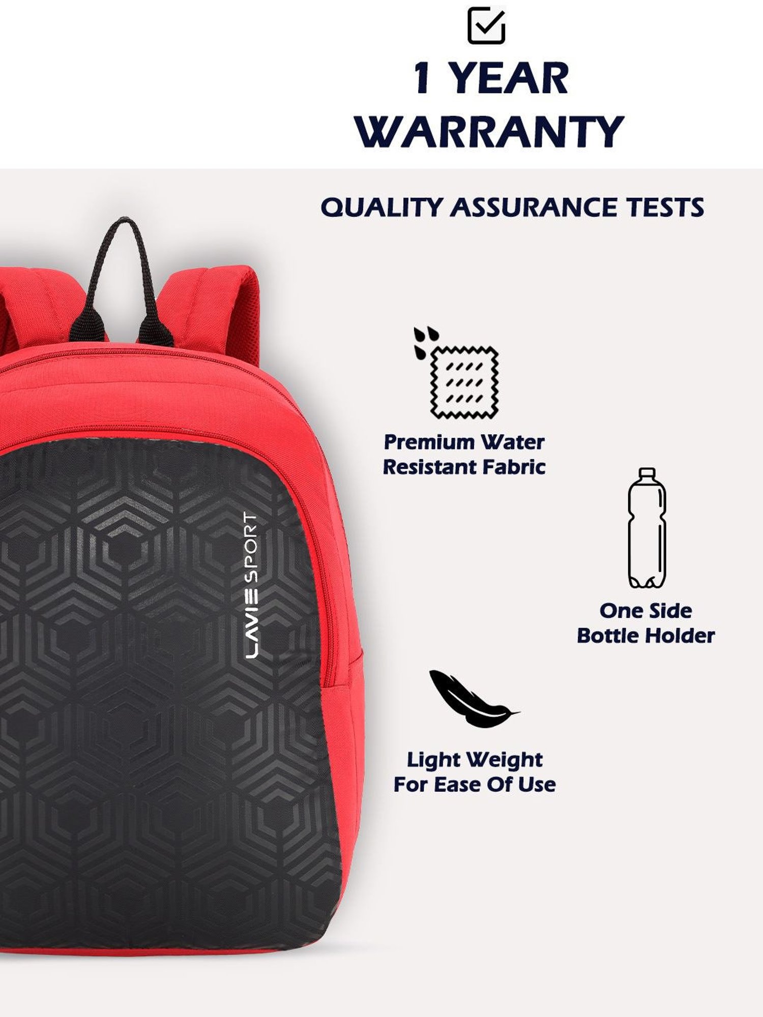 Lavie Sport Hexa 2C 18L Casual Dobby Daypack | School Bag For Boys & Girls (Red)