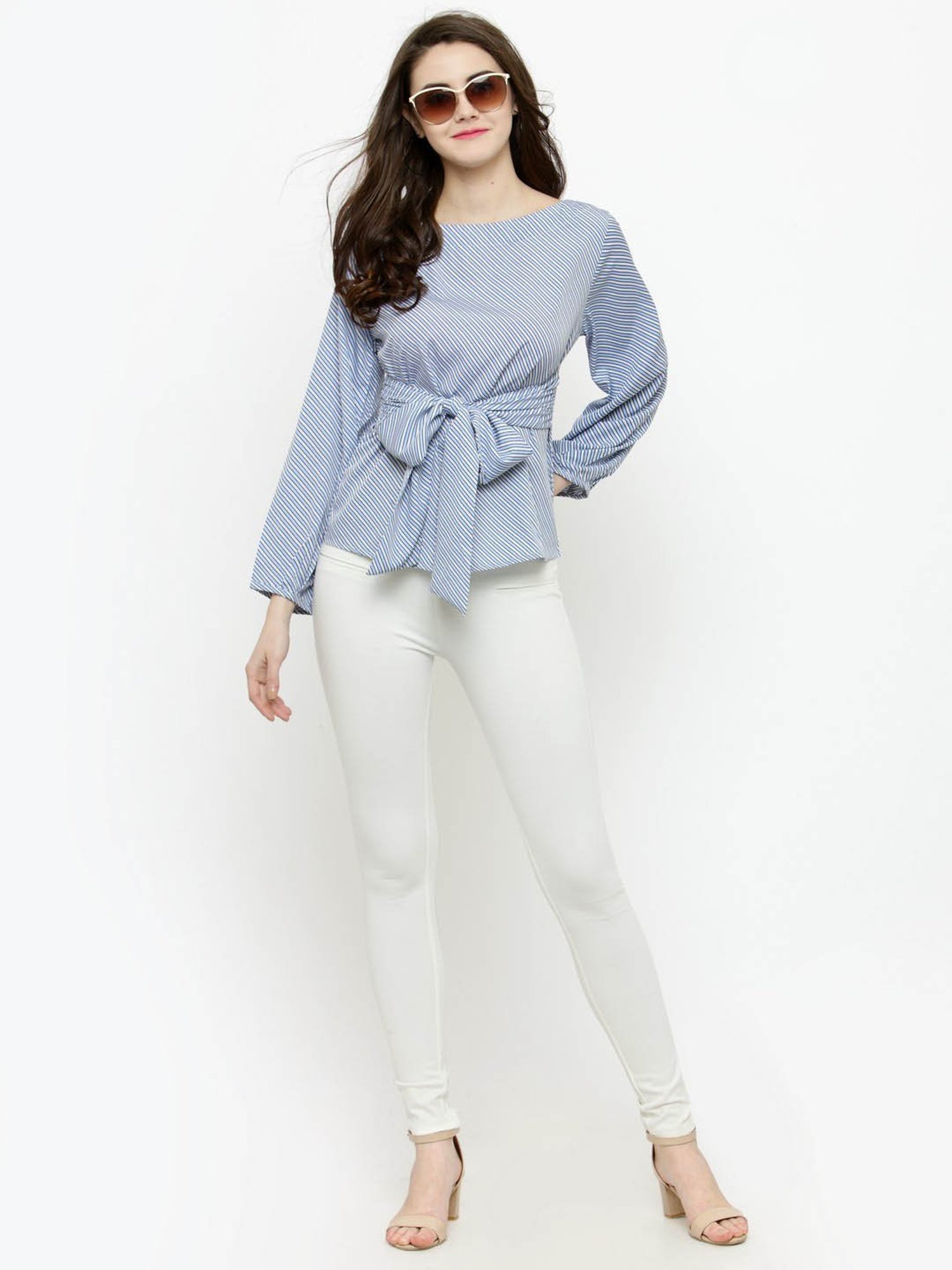 Sera White & Blue Striped Top