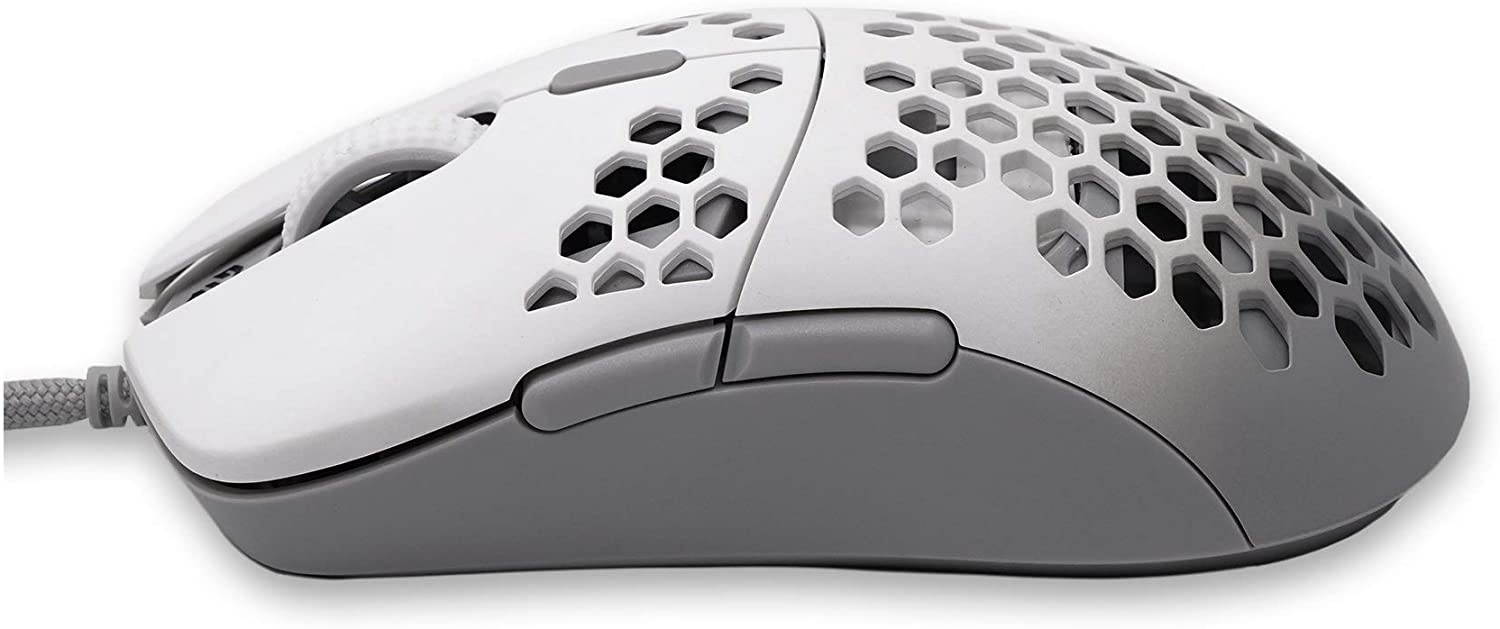 Gwolves HTM Hati Ultra Lightweight Honeycomb Design Wired Gaming Mouse 3360 Sensor - PTFE Skates - 6 Buttons - Only 61G (White)