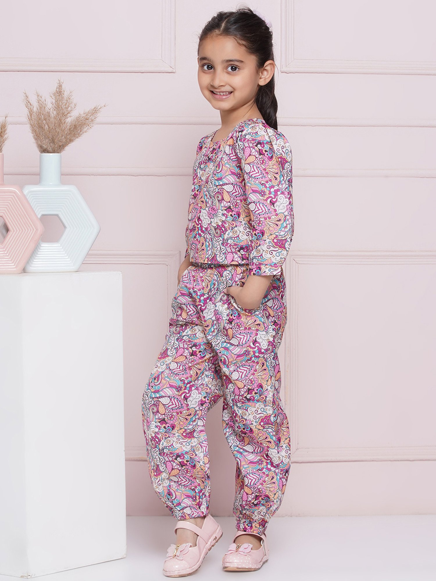 AJ Dezines Kids Purple Printed Top with Pants
