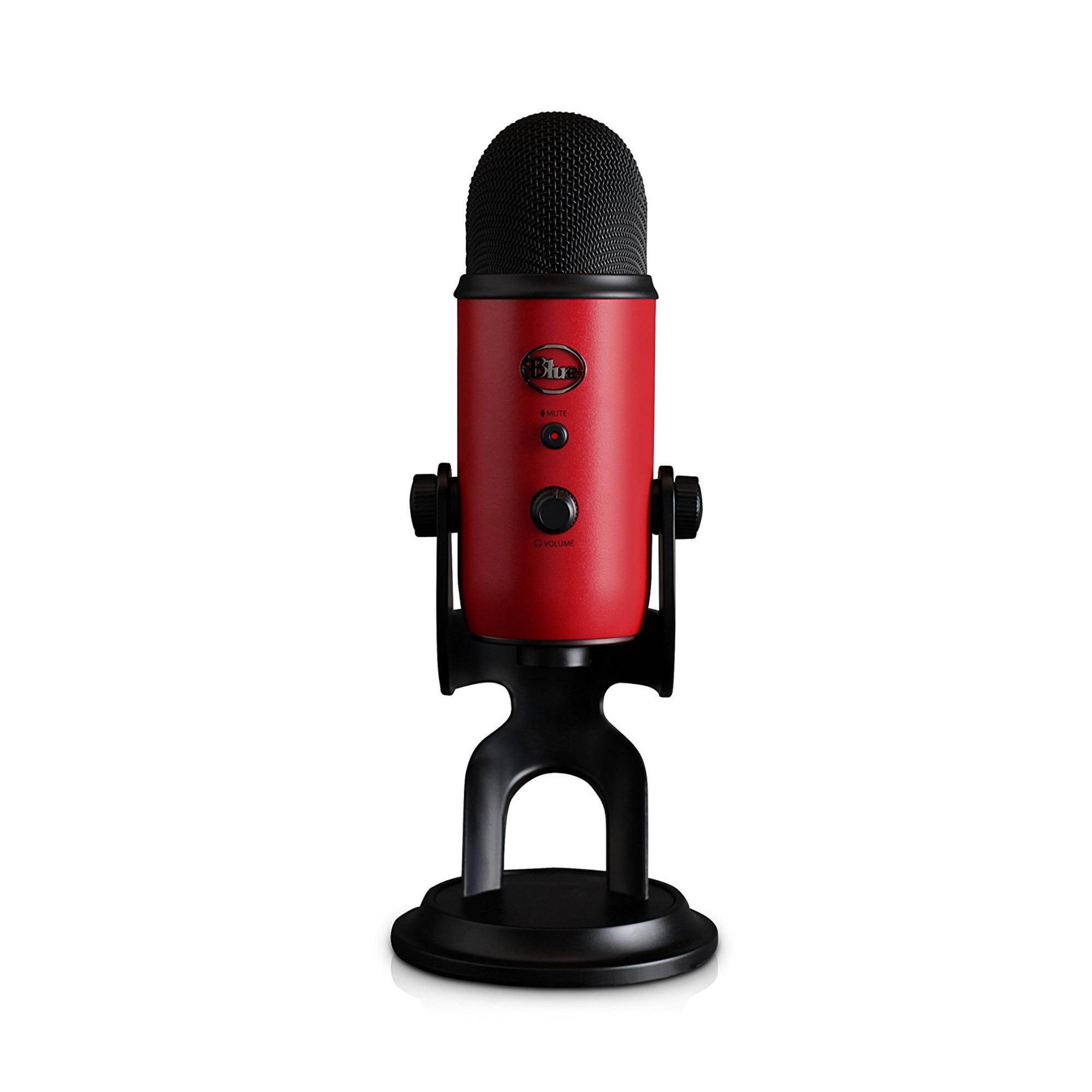 blue microphones yeti usb microphone satin red with knox gear pop filter and 3.0 4 port usb hub bundle