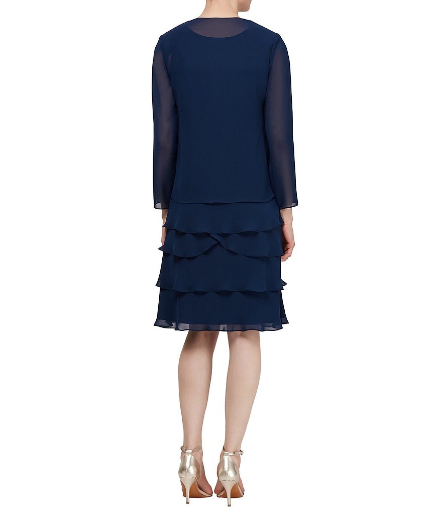 Jkara Petite Size V-Neck 3/4 Sleeve Beaded Bodice Gown