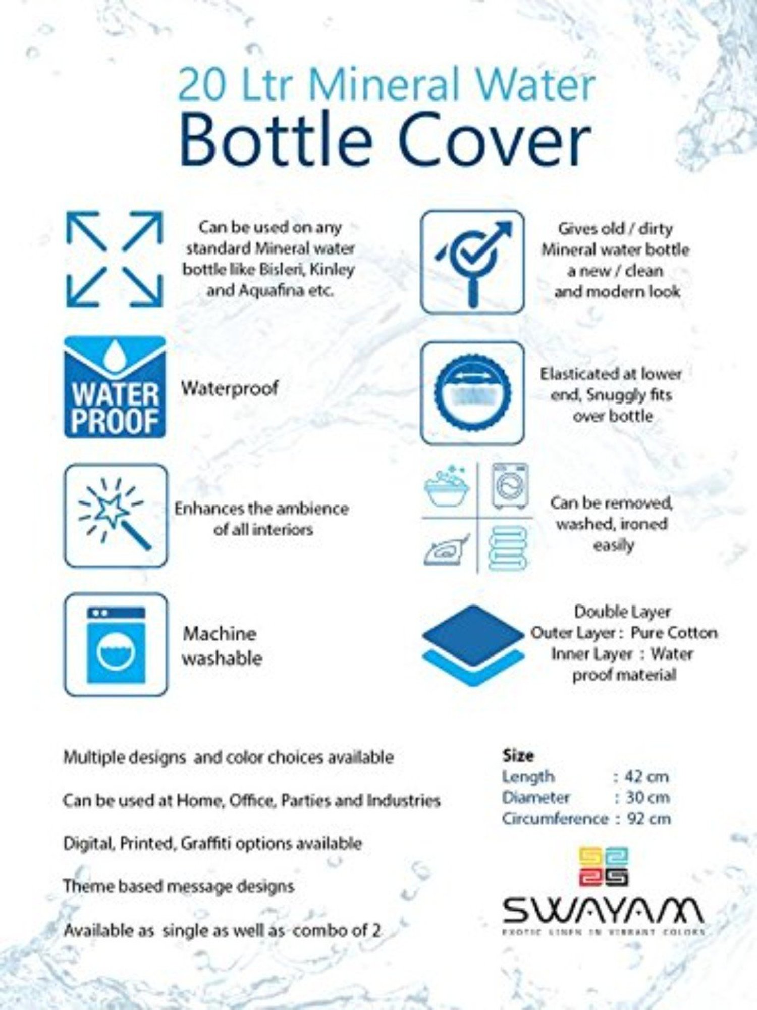 Swayam Printed Turquoise Blue Cotton Water Bottle Cover for 20 Liter Jar