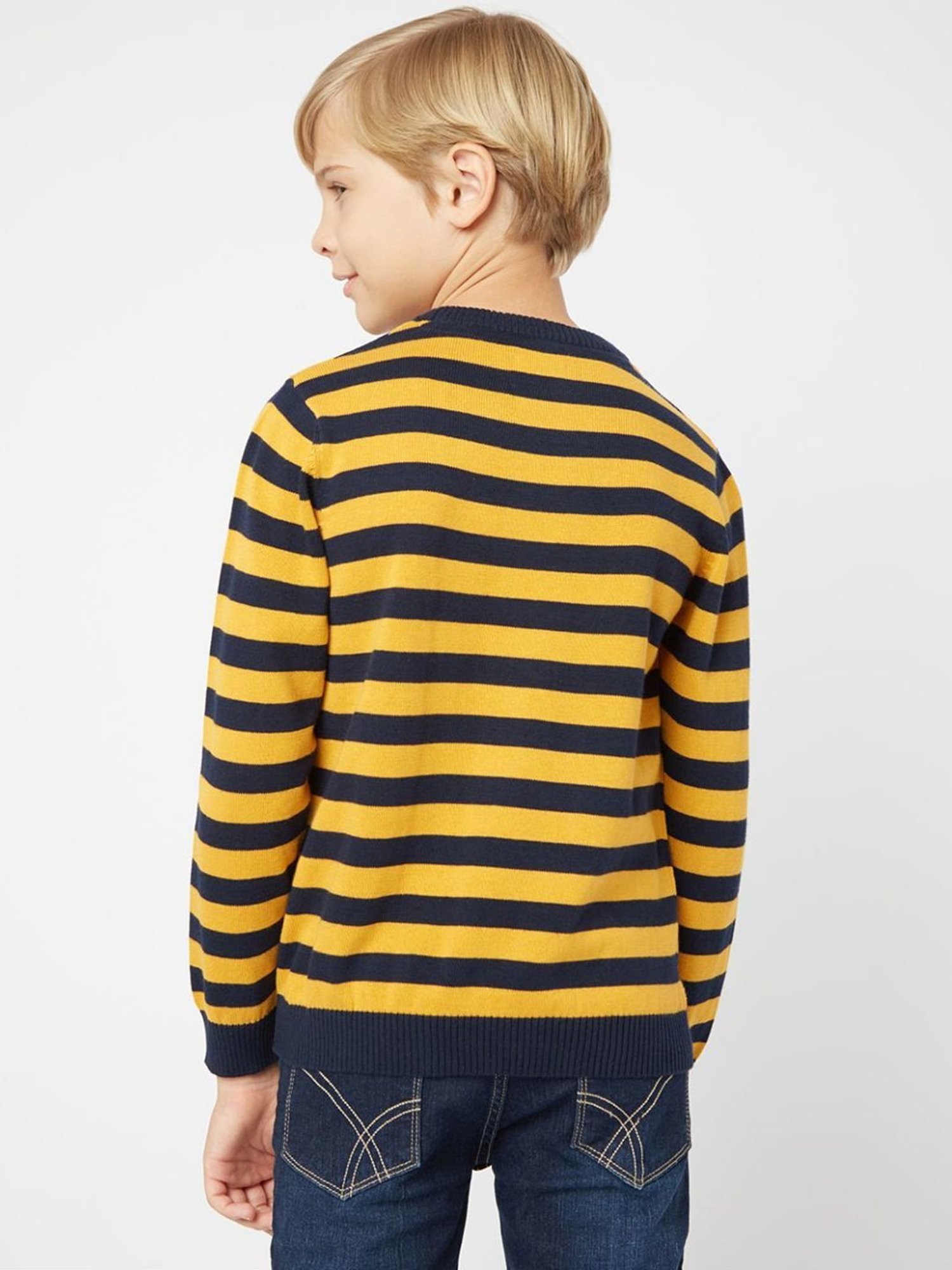 GAS Kids Yellow & Navy Cotton Striped Full Sleeves Sweater