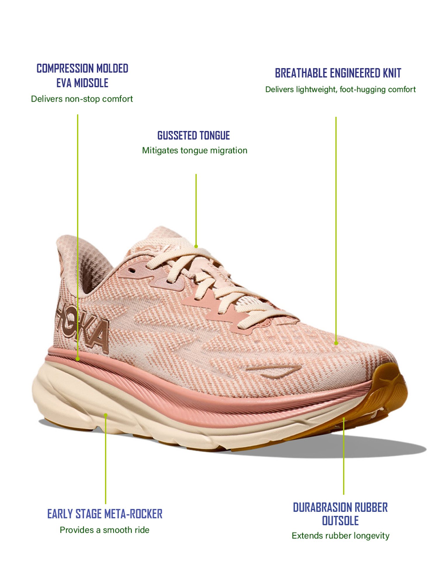 Hoka Women's W CLIFTON 9 Sandstone & Cream Running Shoes