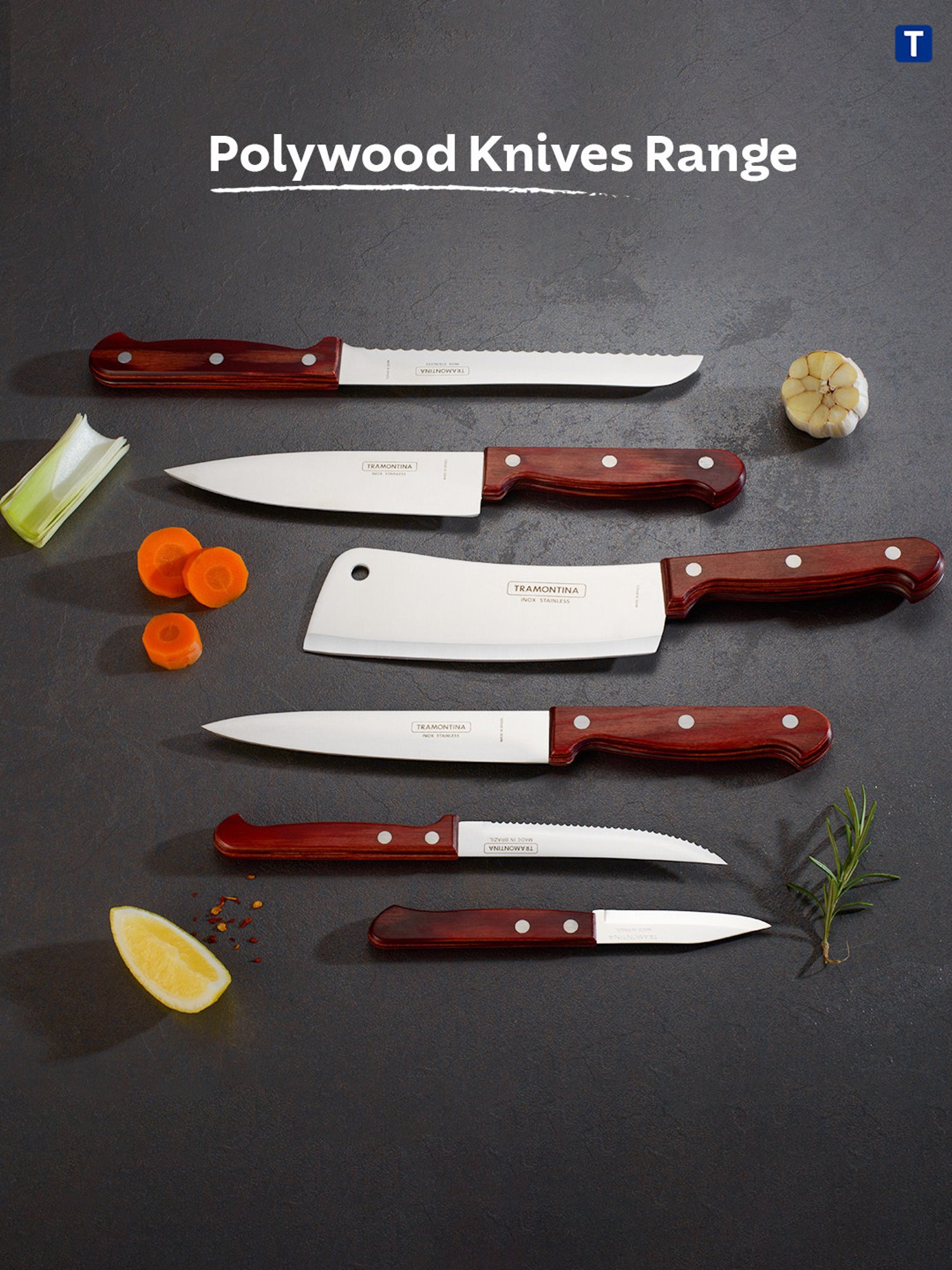 Tramontina Polywood Stainless Steel Chef Knife 6" Plain Edge Polywood Handle Kitchen Knife