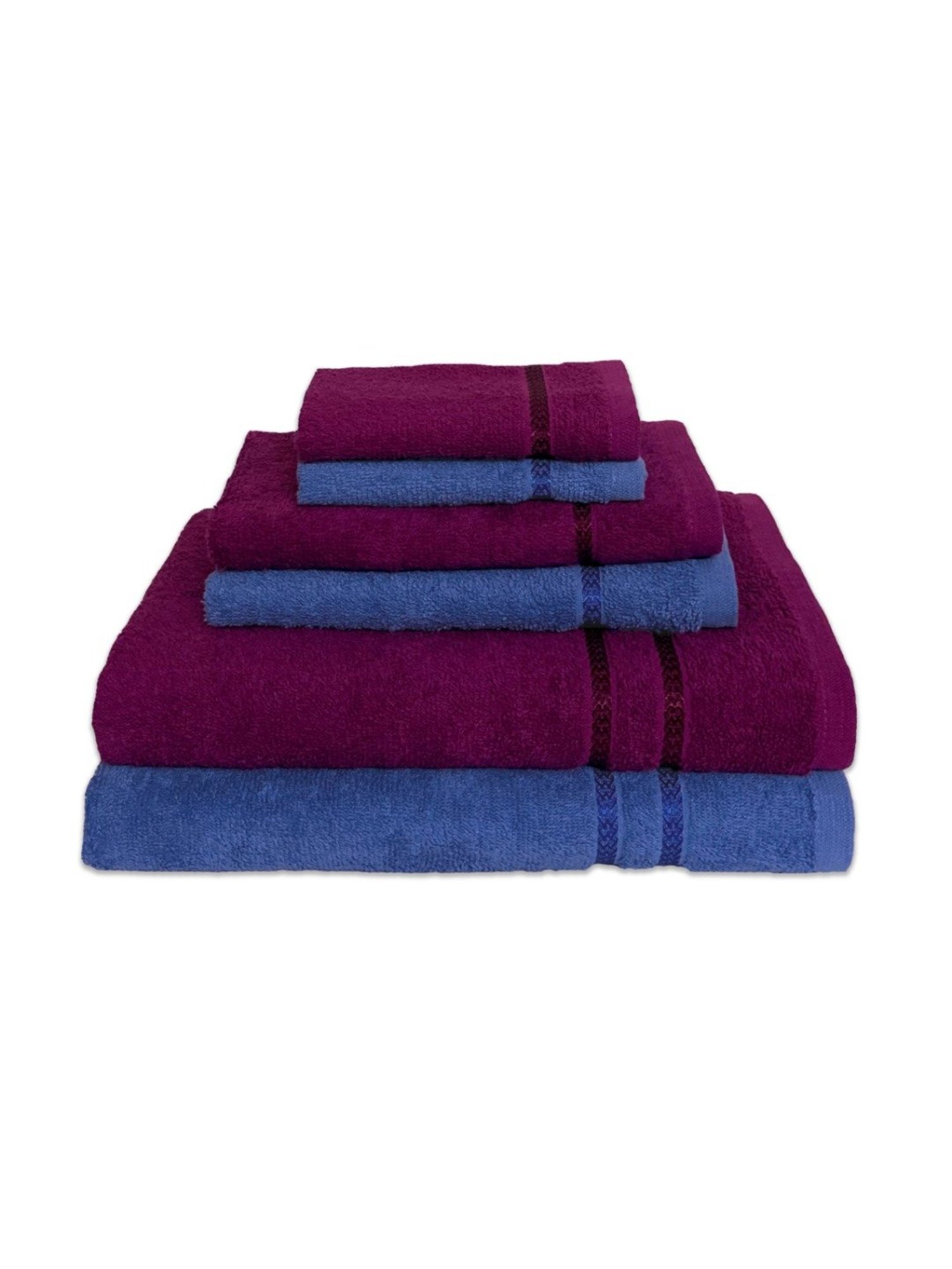 Spaces Seasons Best QD Self Blue & Magenta 380 GSM Cotton Towel Combo - Set of 6
