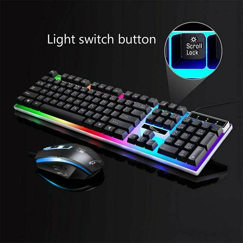Keyboard and mouse combo, USB RGB LED Backlighting Mechanical Keycaps Rainbow Backlit Gaming Keyboard & 800/1200/1600 DPI LED Optical for Windows PC Gamers, Plug and Play