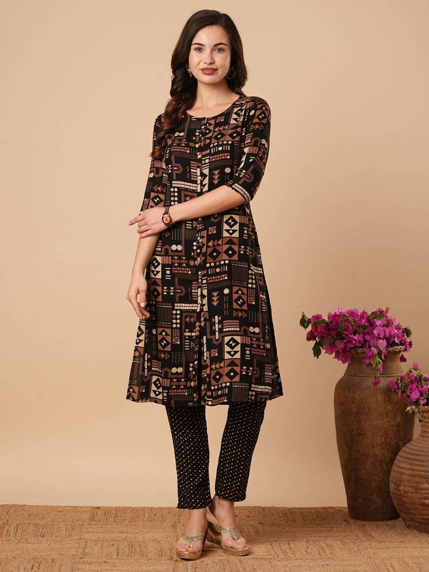 Fashor Black Printed Kurta & Pant Set