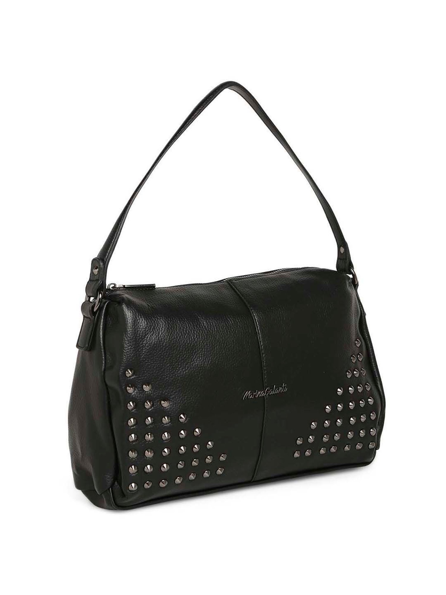 Marina Galanti Black Rivets Medium Baguette Bag