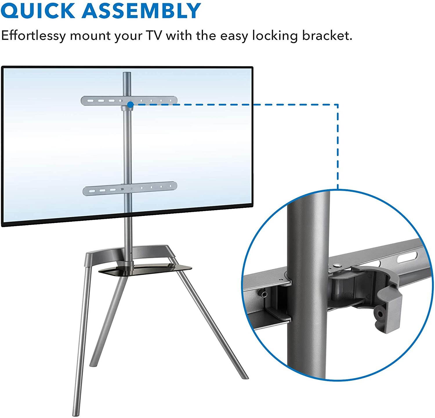 Easel TV Stand - TV Tripod | Holds Up to 88 Pounds and Fits 43-65 Inch Flat & Curved Screens | Quickly Assembles with SNAP-Lock Technology | Portable Minimalist Display TV Stand
