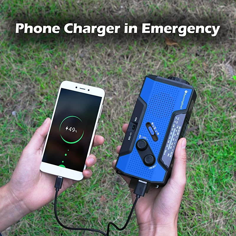 Solar Crank NOAA Weather Radio for Emergency with AM/FM, Flashlight, Reading Lamp and 2000mAh Power Bank (Green)