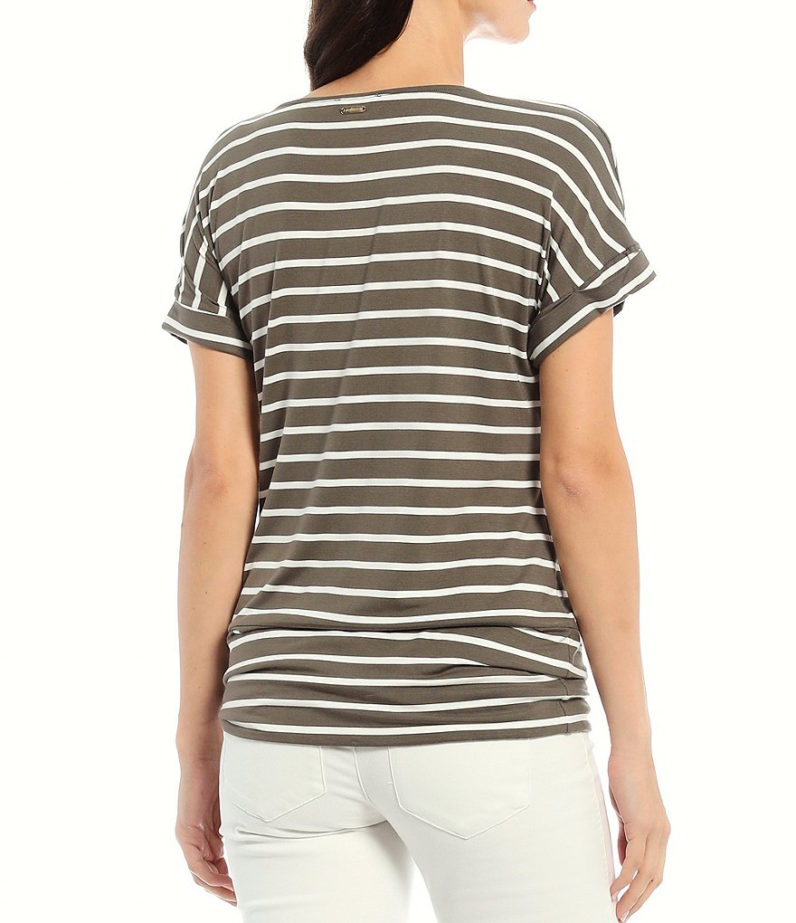 Preston & York Caroline Bow Woven V-Neck 3/4 Sleeve Blouse