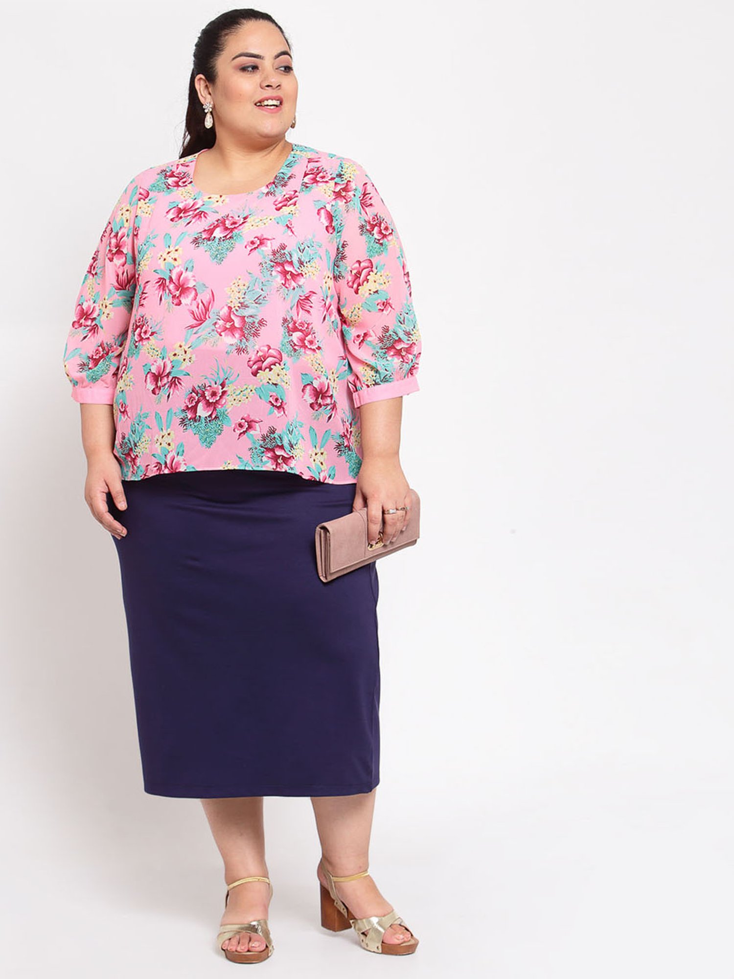 Melon by PlusS Navy Midi Skirt
