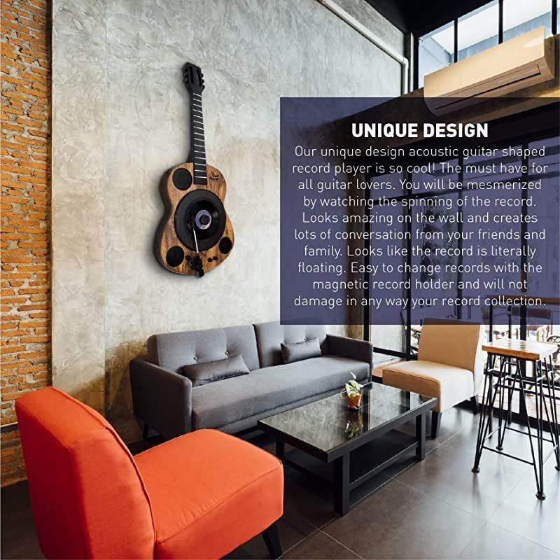 Guitars Shaped Vertical Bluetooth Turntable &ndash; 3 Speed Record Player &ndash; Auto Stop Feature