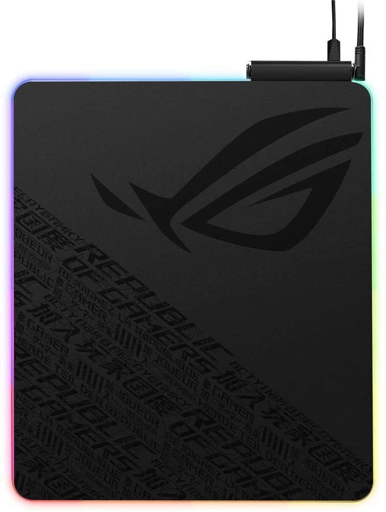 Balteus Qi Vertical Gaming Mouse Pad with Wireless Qi Charging Zone, Hard Micro-Textured Gaming Surface, USB Pass-Through, Aura Sync RGB Lighting and Non-Slip Base (12.6&rdquo; X 14.6&rdquo;)