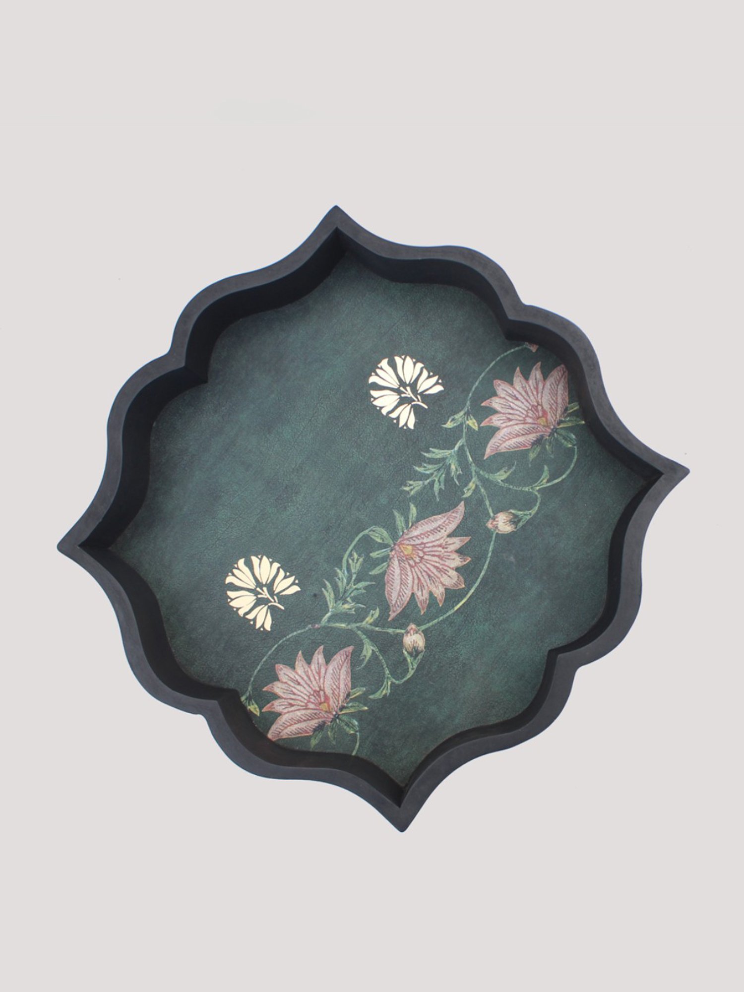 Karo Aafiya Printed Dark Green Wood Serving Platter