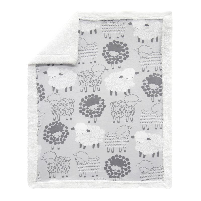 Lambs & Ivy Little Sheep Gray/White Luxury Minky and Sherpa Baby Blanket