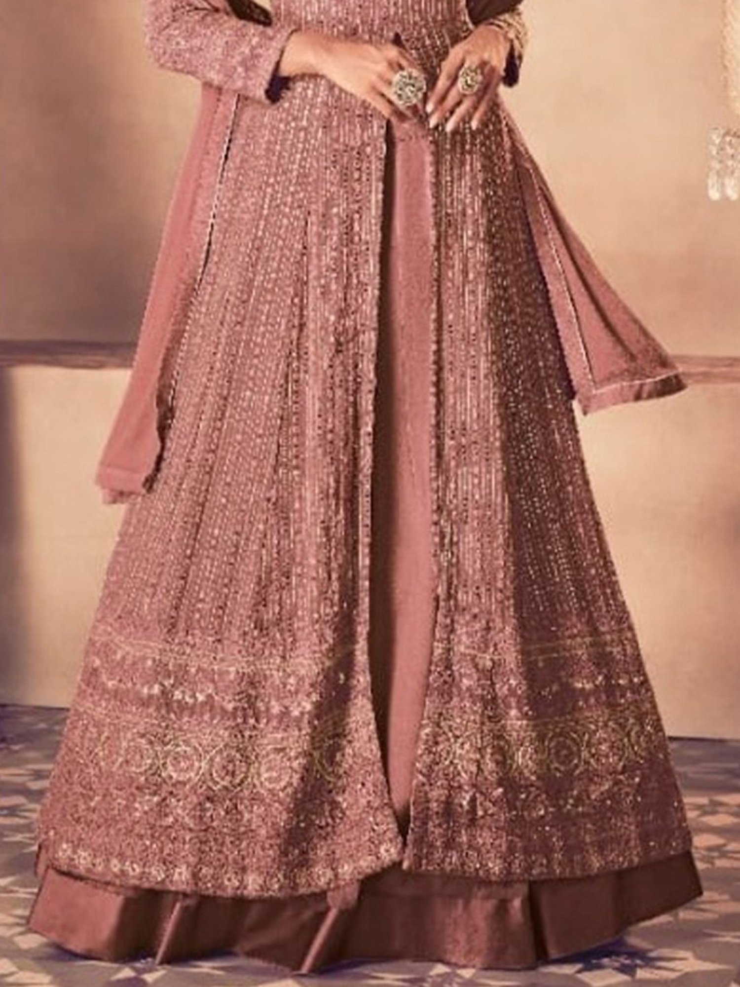 Odette Peach Embroidered Unstitched Dress Material