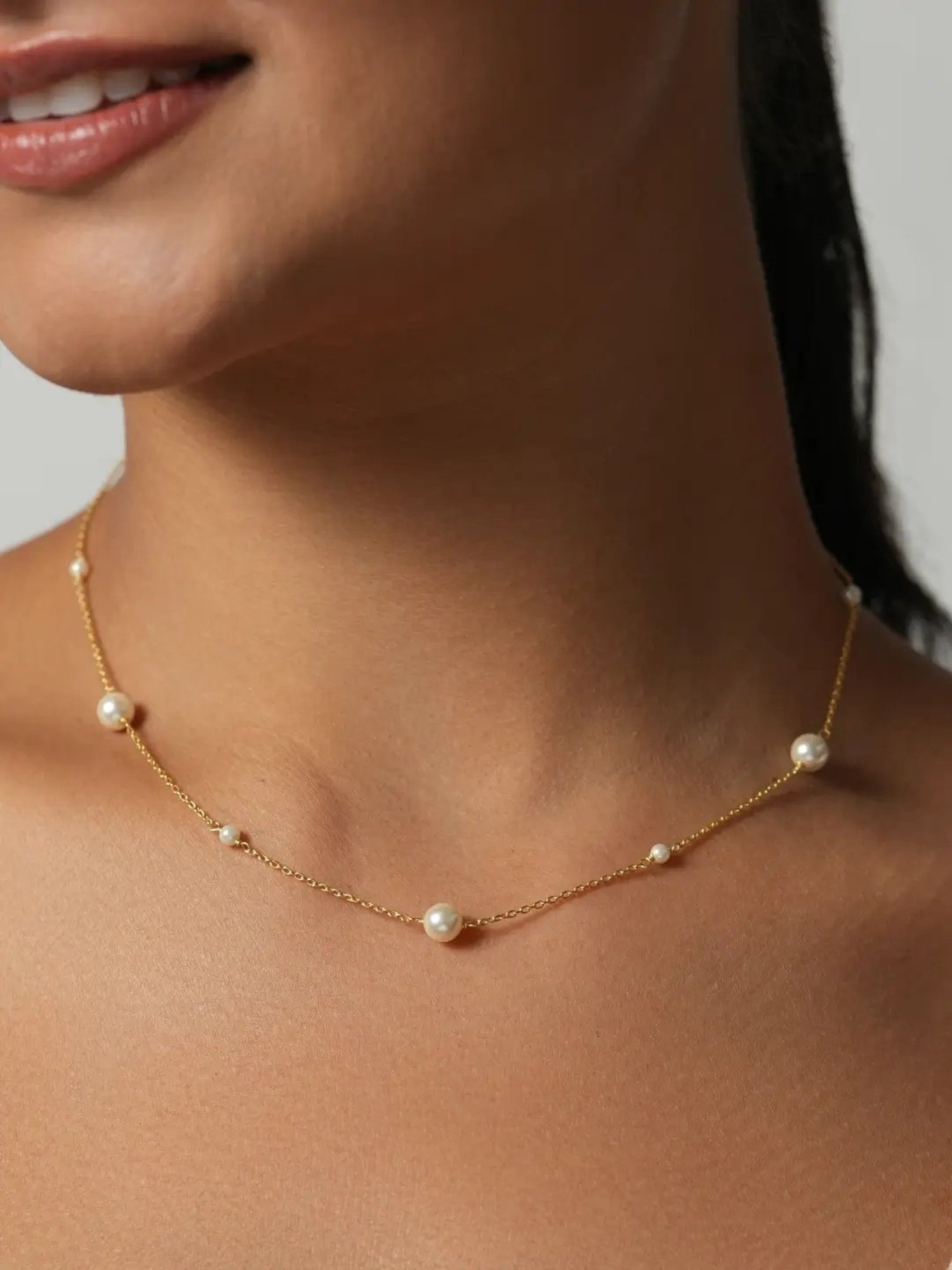 Mabel 92.5 Sterling Silver 18k Gold-Plated Beaded Small and Big Pearl Necklace