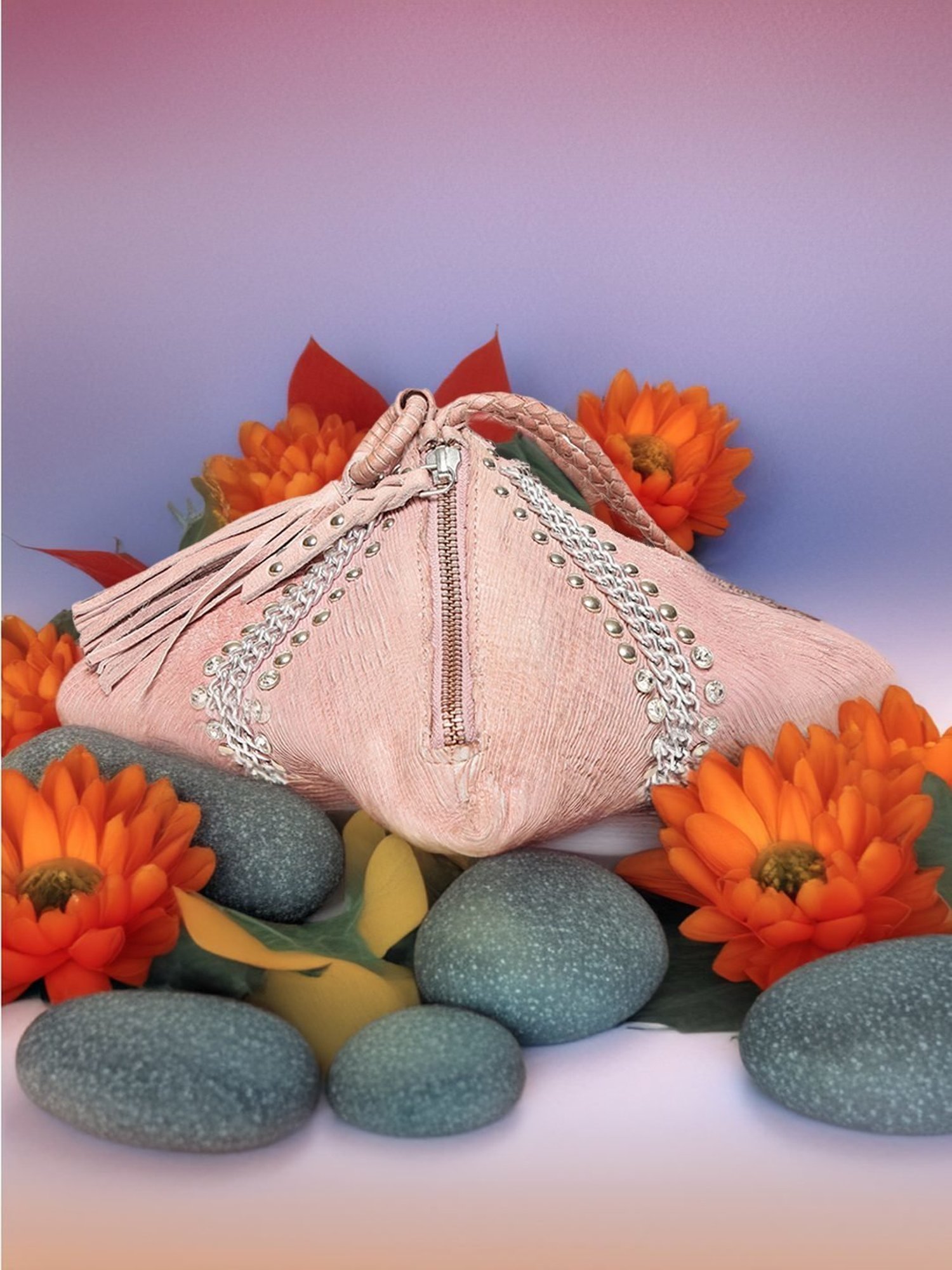 Art N Vintage Silvia Blush Pink Leather Textured Small Potli