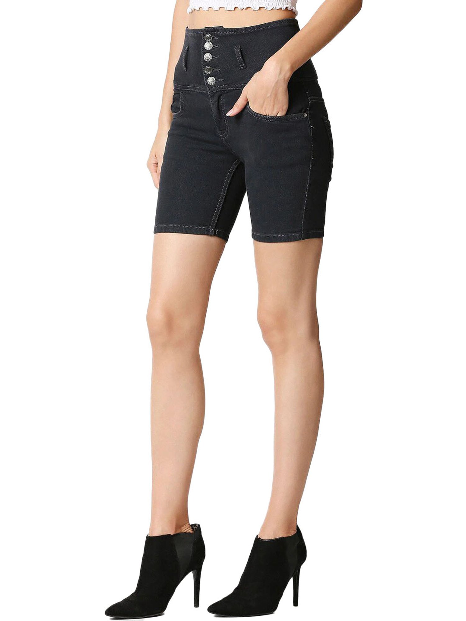 High Star Grey High Rise Denim Shorts