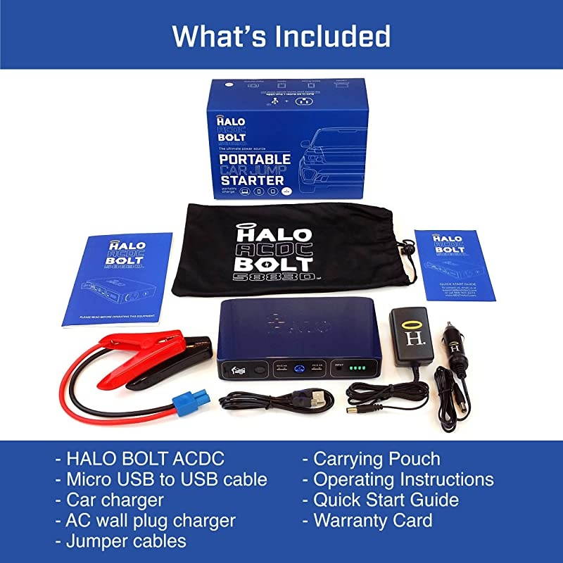 Bolt 58830 mWh Portable Phone Laptop Charger Car Jump Starter with AC Outlet and Car Charger - Black Graphite