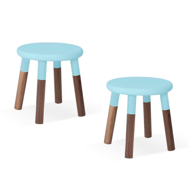Set of 2 Peewee Wood Veneer Kids' Chairs Solid Walnut/Sky Blue - Nico & Yeye