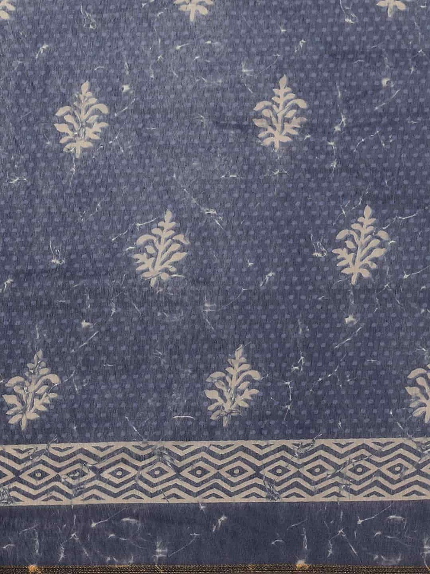 Unnati Silks Grey Cotton Printed Saree With Unstitched Blouse