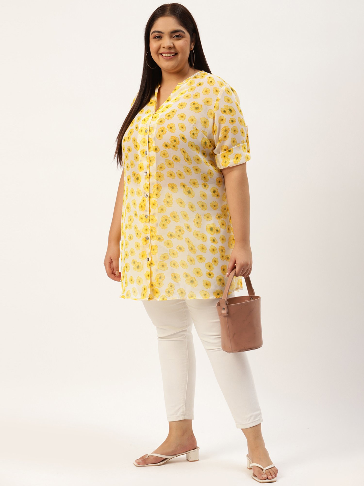 theRebelinme Yellow & Off White Floral Print Shirt