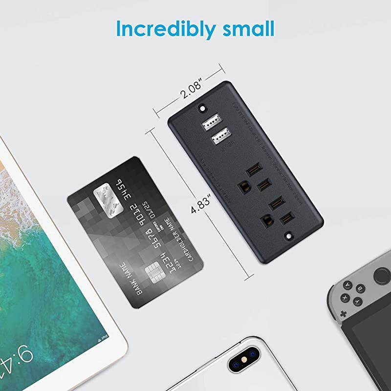 Recessed Power Strip SocketFurniture Recessed Power Outlet with 2 USB Charger2Outlet Desktop Charging StationDesktop Power Grommet with 656ft Power Cord