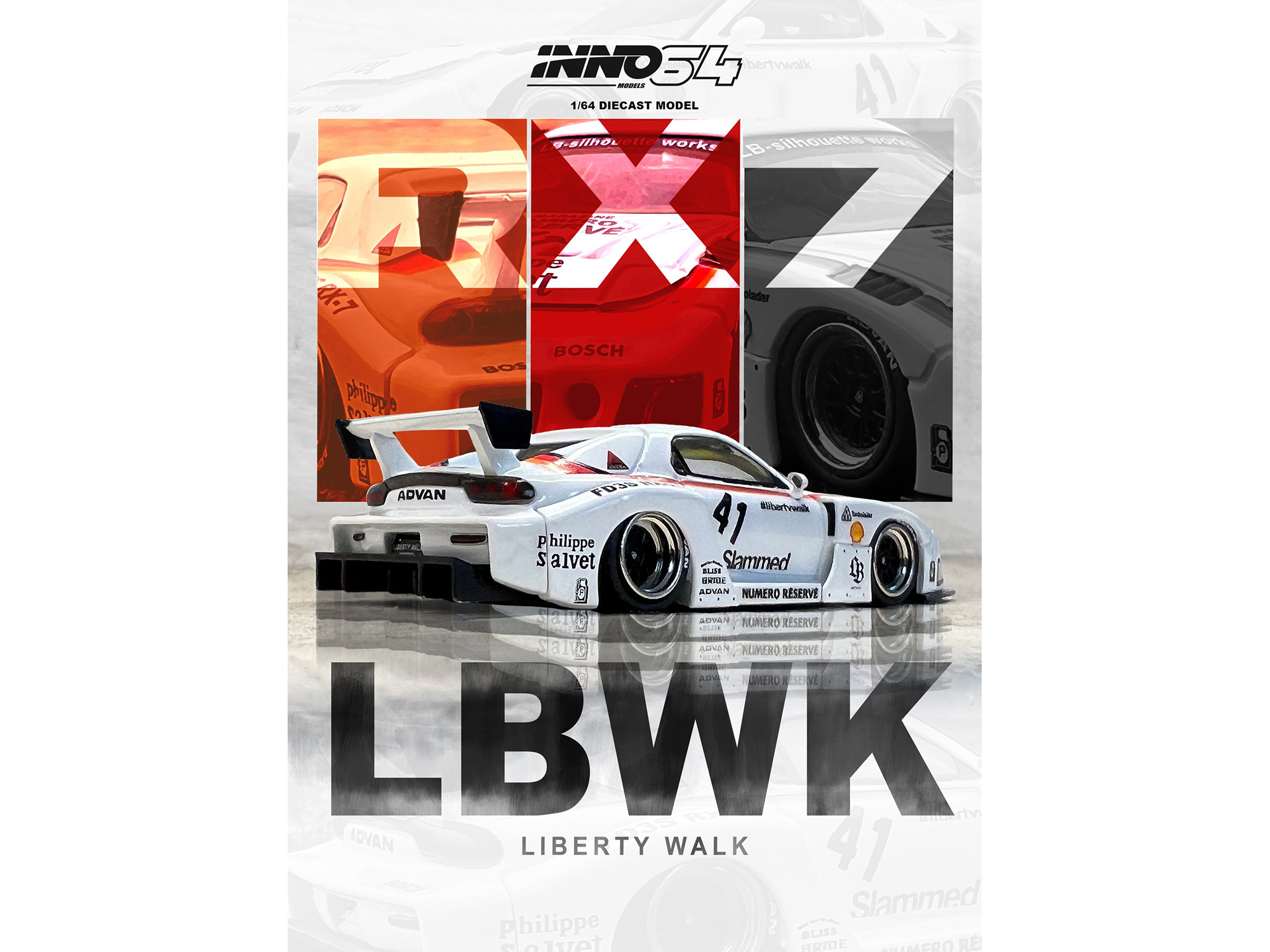 Mazda RX7 (FD3S) LB-Super-Silhouette RHD (Right Hand Drive) #55 Green and Orange with Graphics "Tokyo Auto Salon 2024 - Malaysia Diecast Expo 2024" 1/64 Diecast Model Car by Inno Models