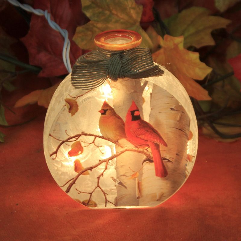 Stony Creek 4.5" Fall Cardinals Pre-Lit Round Sm Jar Ribbon Autumn  -  Novelty Sculpture Lights