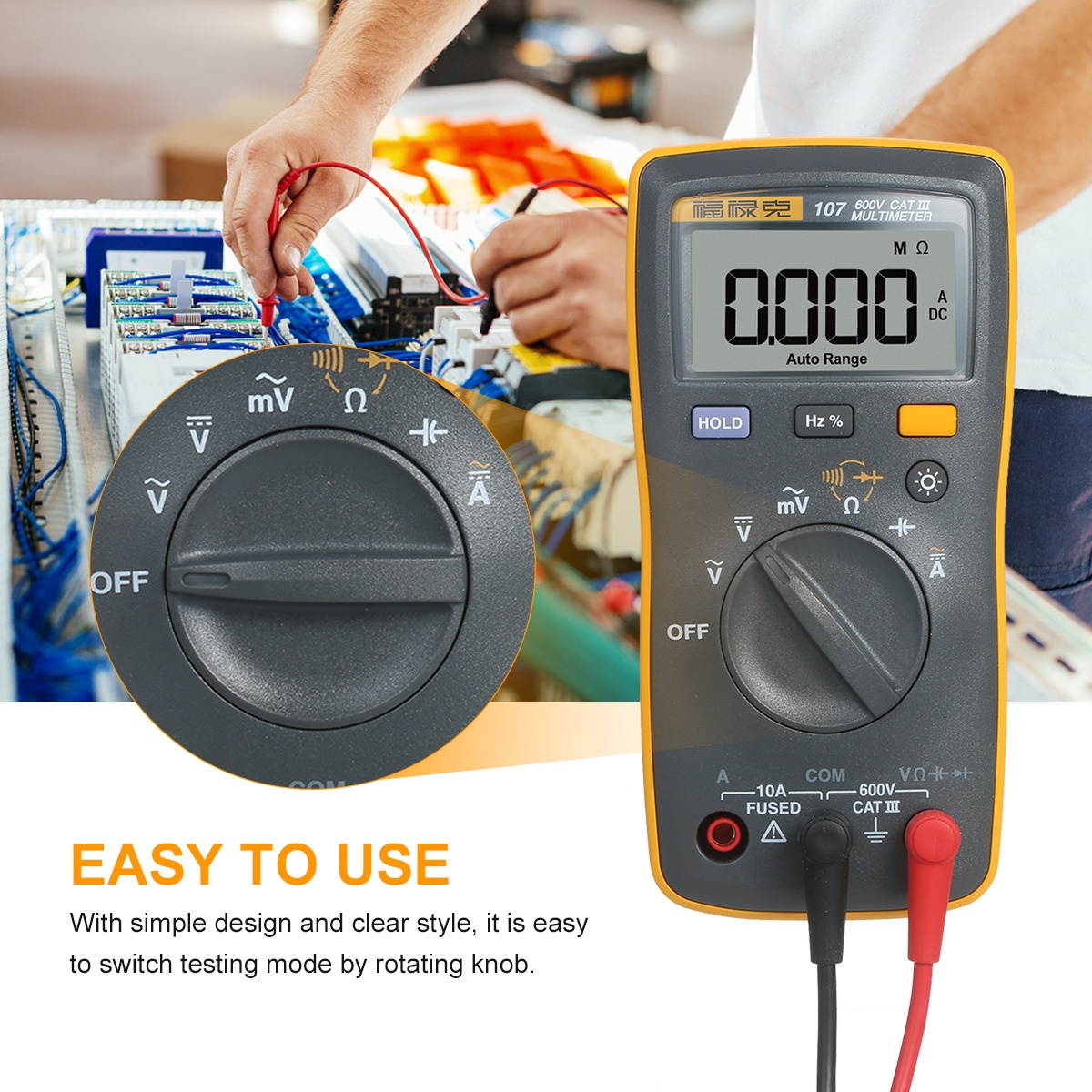 FLUKE 6000 Counts Mini Palm-sized Multimeter Digital Multimeter Handheld Voltmeter Portable Ammeter Voltage Meter Universal Meter Measuring AC/DC Voltage AC/DC Current Resistance Capacitance