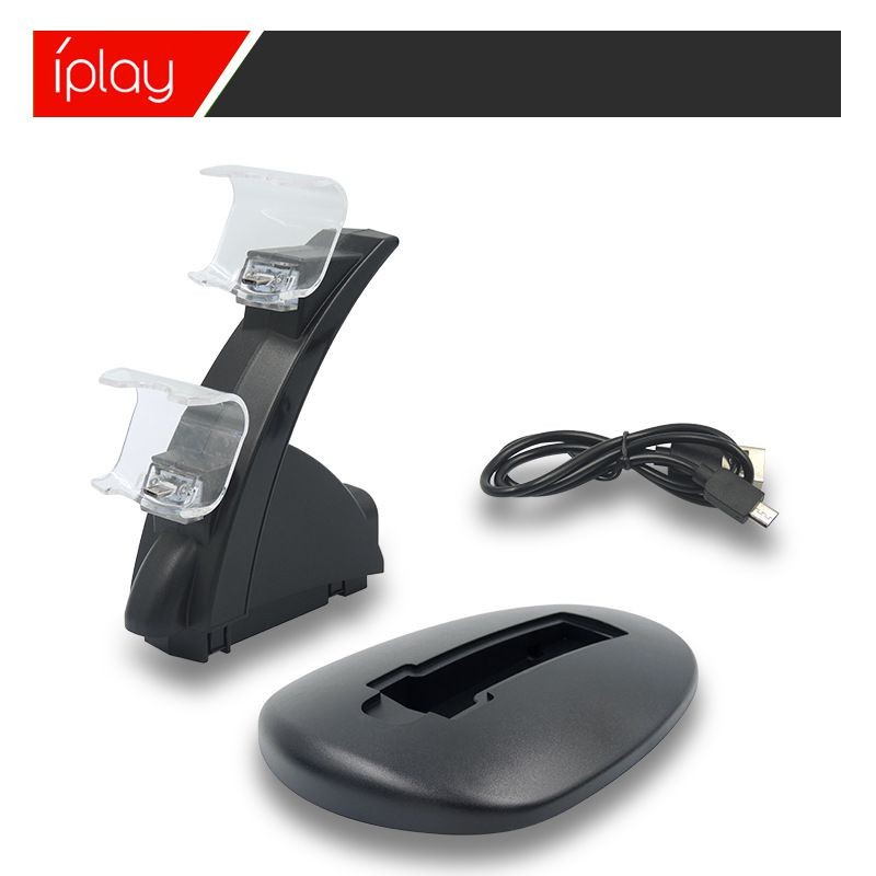 Iplay Portable Game Console Charger Bracket Gamepad Dual Charger with LED Handle Charging Dock Station for PS4 Game Accesories