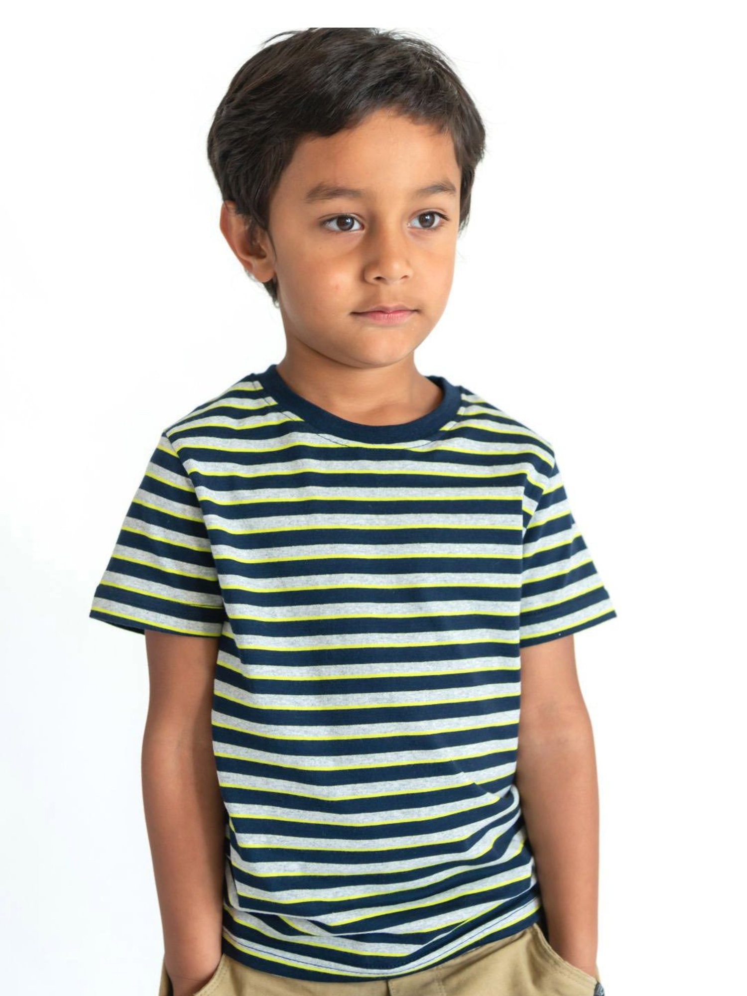 Campana Kids Navy & Grey Cotton Striped T-Shirt