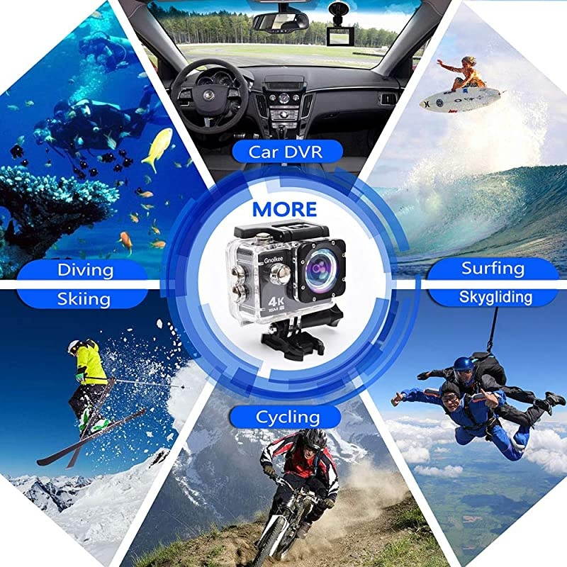 4K WiFi Action Camera 16GB TF Card16MP Underwater Video Camera 170 Wide Angle Sports Cam with Remote 2 Batteries 24 Accessories Mounting Kit 20 Pack