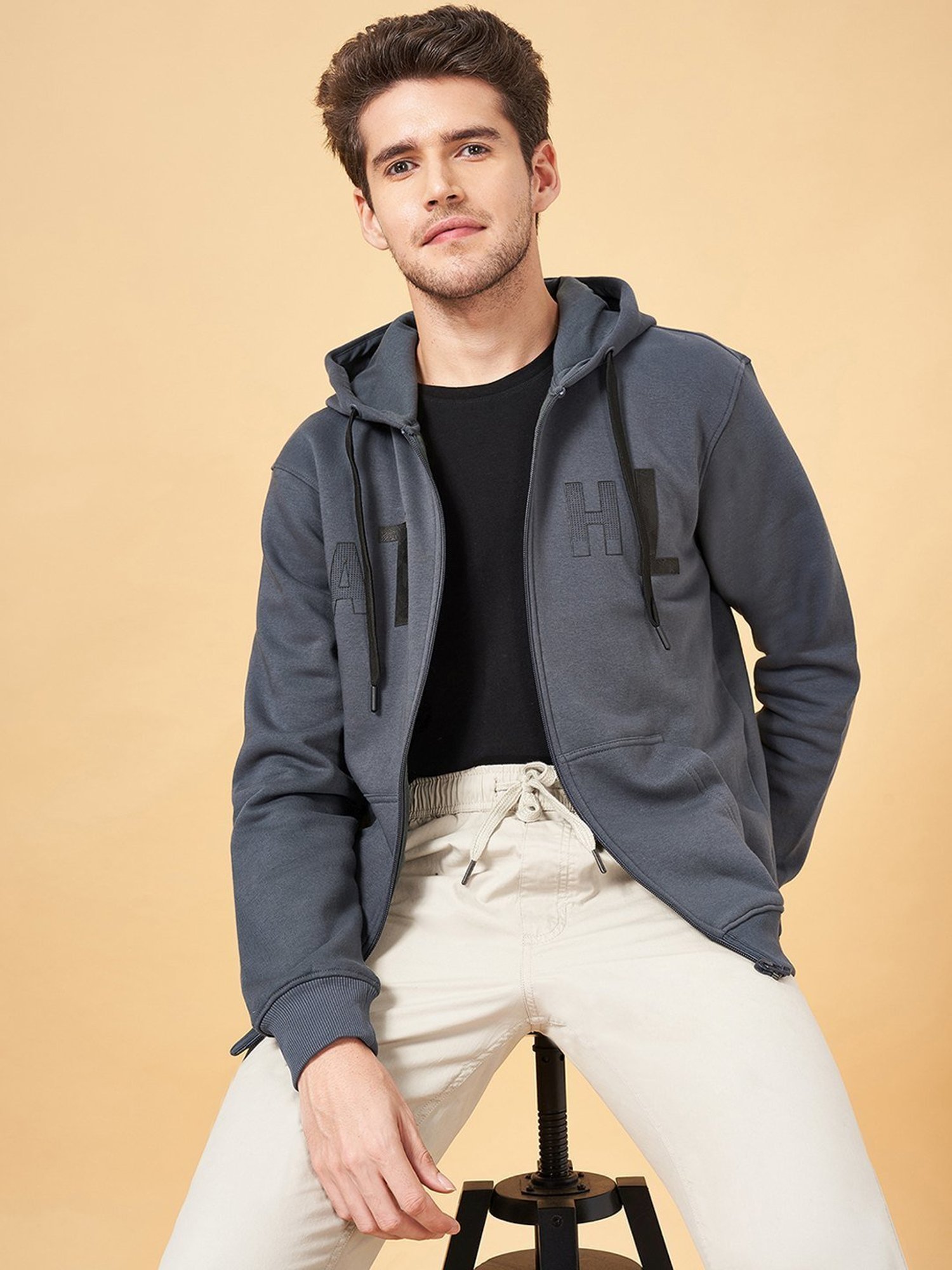 Urban Ranger By Pantaloons Grey Cotton Regular Fit Hooded Sweatshirt