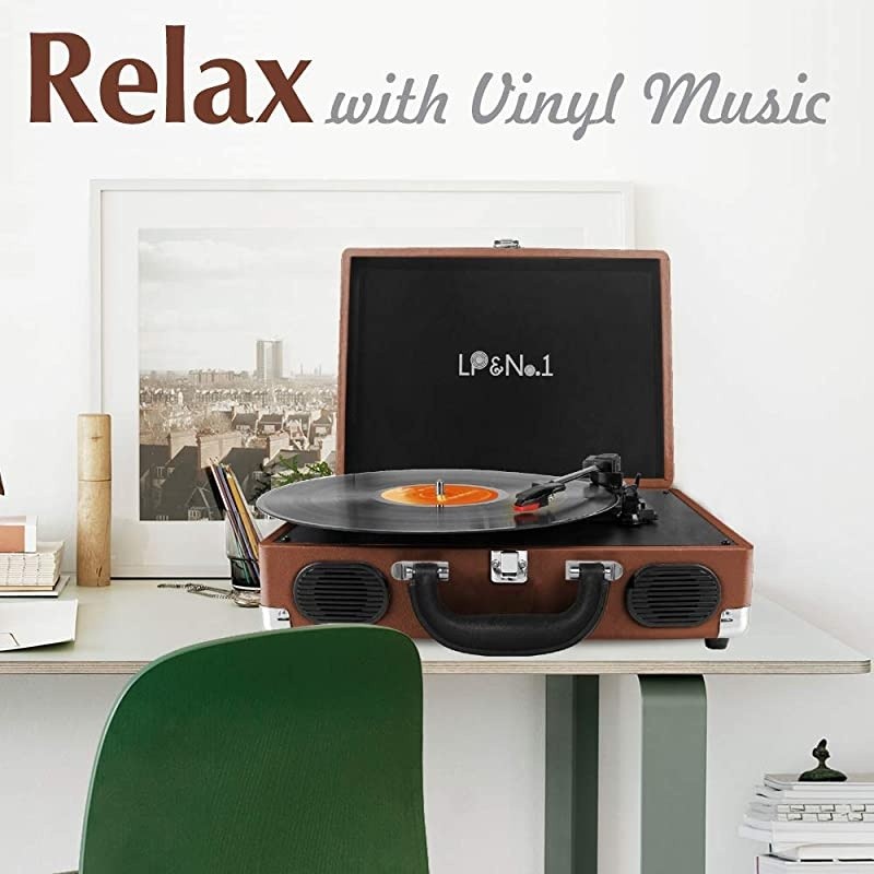 Portable Suitcase Turntable with Stereo Speaker3 Speeds BeltDrive Vinyl Record Player Black